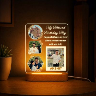 Personalized Birthday Boy LED Acrylic Photo Frame with Wooden Base  Birthday Night Light Gift for Men, Husband, Boyfriend, Fiancé & Soulmate – Romantic Bedroom Decor Table Lamp